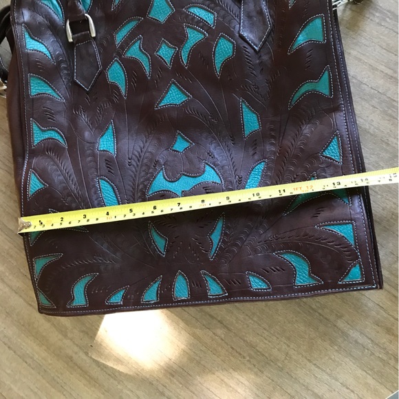 Gorgeous Western Spirit of the Red Horse Brown and Turquoise Leather Bag - Picture 3 of 9